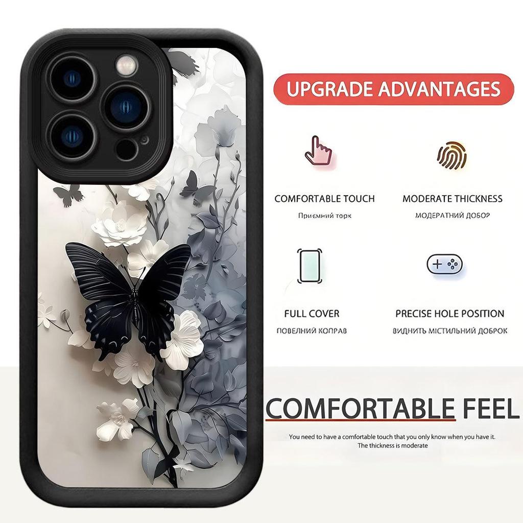 Black Butterfly Groove-Style Protective Case for iPhone 14/15/16/17 Pro Max