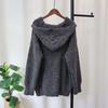 Hooded splicing denim pocket knitted cardigan autumn and winter new medium and long loose sweater jacket women