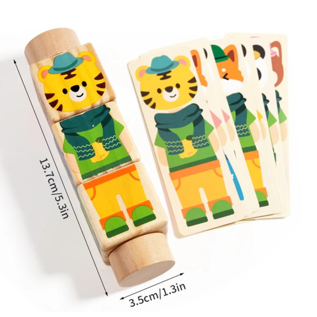 3D Wooden Changing Clothes Rotating Puzzle Building Blocks Kids' Early Education Toy Animal Dress-up Shape Cognition Toys Gifts