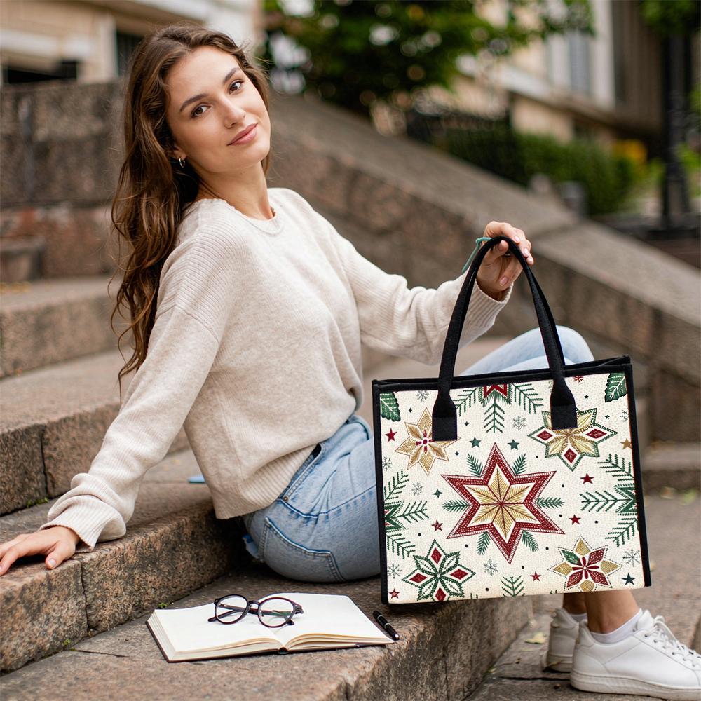 Christmas Print Tote Bag Casual Large Capacity Handbag for Daily Shopping