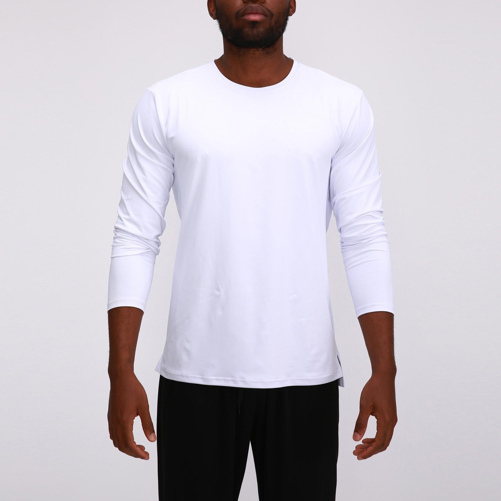 

Мужская повседневная одежда для фитнеса с длинным рукавом, быстросохнущая, дышащая, для бега на открытом воздухе, спортивная одежда с круглым вырезом L белый