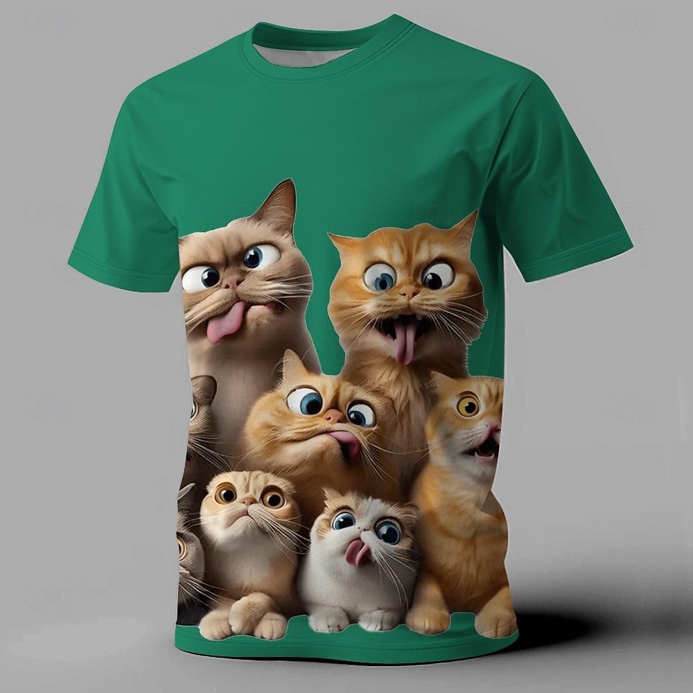 Men's White Eyed Cat Print T-Shirt Men's T-Shirt,3D Printing, O-neck ,Short Sleeve,Casual,Lightweight Top,sport Wear ,casual ,Large Size,Fashion