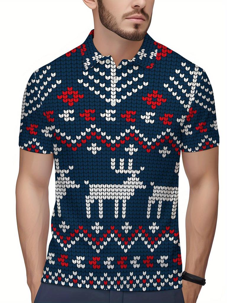 Christmas Print - Men'S Short-Sleeve Polo Shirt - Stylish And Easy Short-Sleeve, Buttoned, Casual Collar Polo Shirt, Fashionable And Versatile,