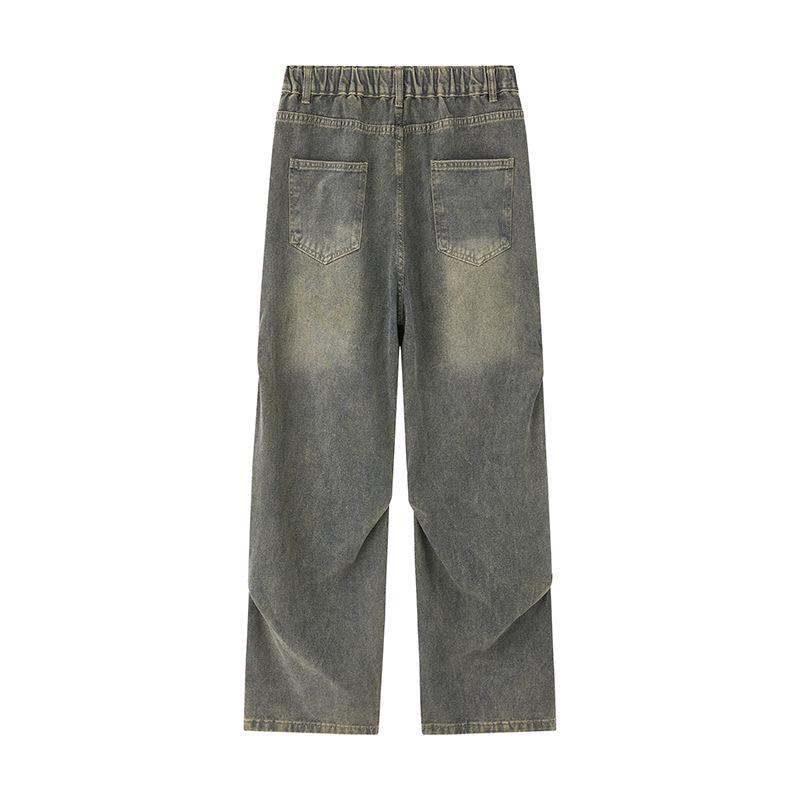 Yadu Unisex Retro Hong Kong Style Washed Denim Pants - Loose Straight Leg Casual Pants