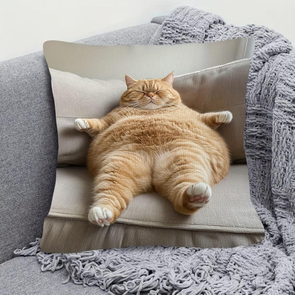 Retro Chic Fat Cat Print Pillowcase Modern Style Durable and Soft Polyester Fiber Cushion Pillow Cover Decoration