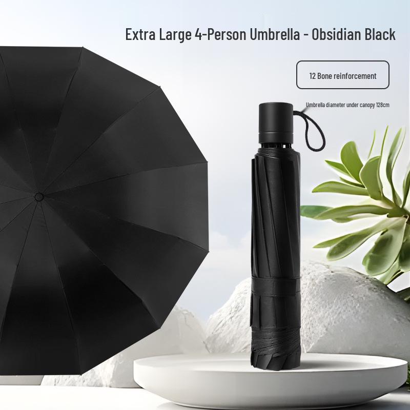 Large 3-Person Umbrella: Reinforced, Dual-Use for Sun and Rain, with Black Glue Sunscreen.
