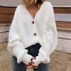 Knitted Cardigan Solid Color Long Sleeve Polyester Single-Breasted Women Sweater for Autumn