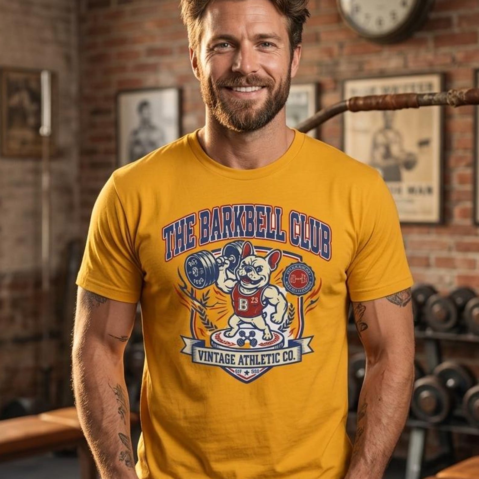 The Barkbell Club Bulldog Weightlifting Tee Vintage Athletic Graphic Gym Shirt S