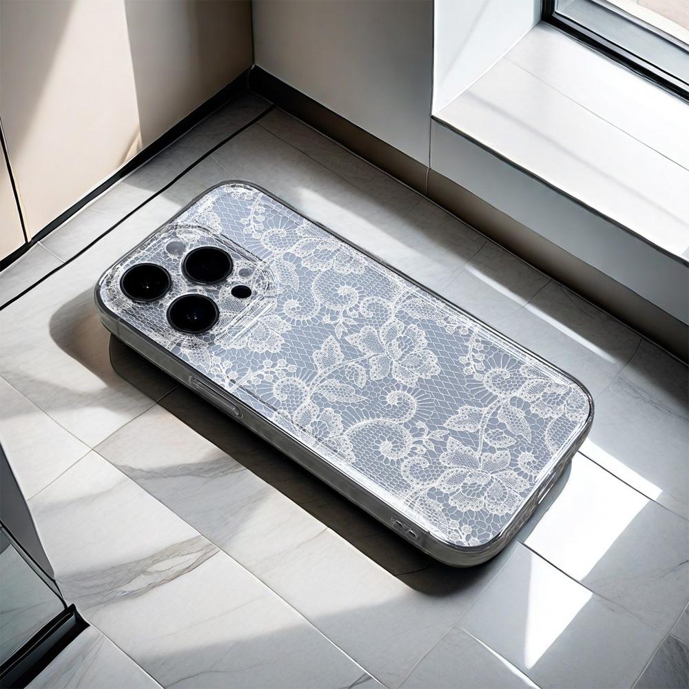 White And Pink Lace Floral Pattern Phone Case For Samsung Galaxy A15 A16 A05 A21S A54 A55 A56 A35 M23 M33 M54 M55 Clear Cover