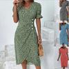 Spot Multi-color New Women's Clothing V-neck Floral Hem Irregular Printed Dress