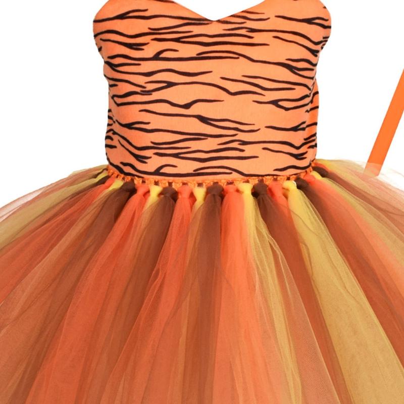 Tiger Tutu Dress Animals Cosplay Costume Headband Tutu Skirt Tail Bow Set Accessories Kids Children Girl Party Dress Up