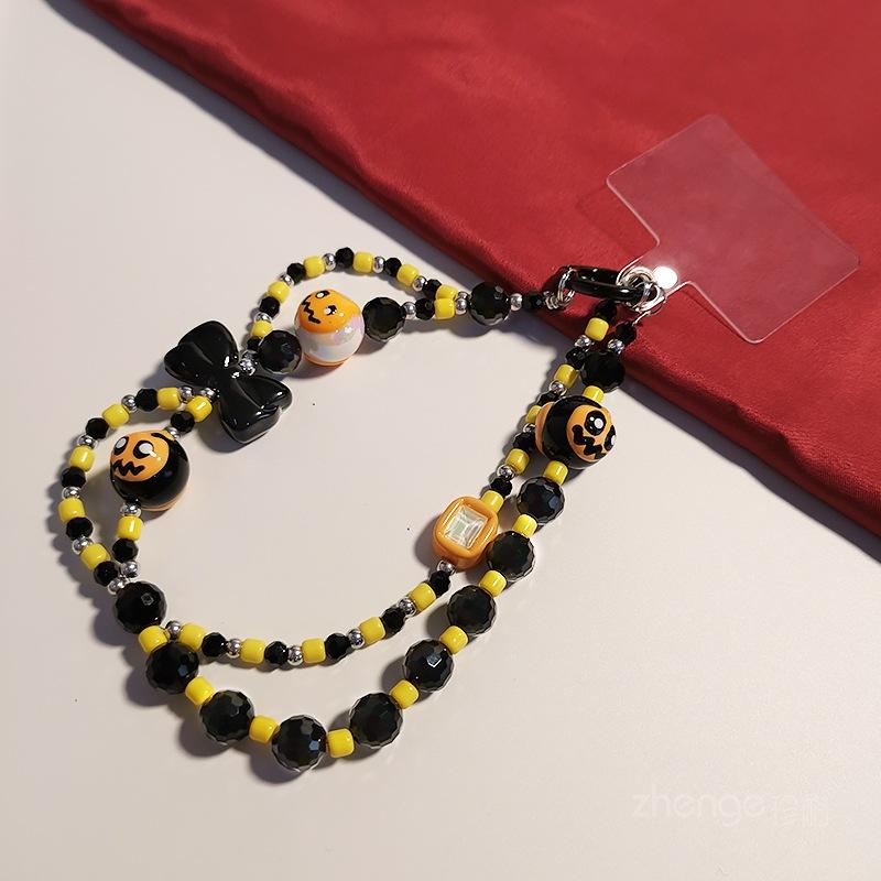 Handy-Lanyard Weihnachts-Schleife Doppelkette Damen-Handgelenk Handy-Anhänger Lanyard Kurzes Handseil Handgemachte Perlenkette