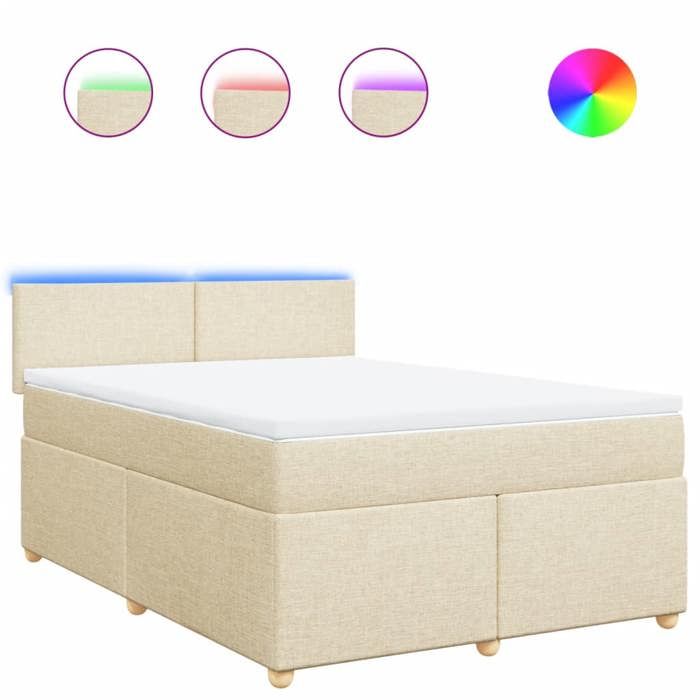 VidaXL Slat Bed Base with Mattress Cream 140x200 Cm Fabric 3289001