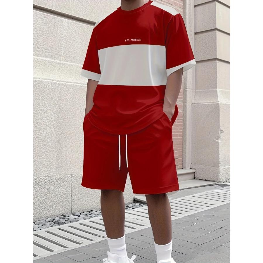 Men's Athletic Set Two-Piece Set Crew Neck Short Sleeve Top & Shorts Men's Running Outfit Plus Size T-Shirt Men's Summer T-Shirt