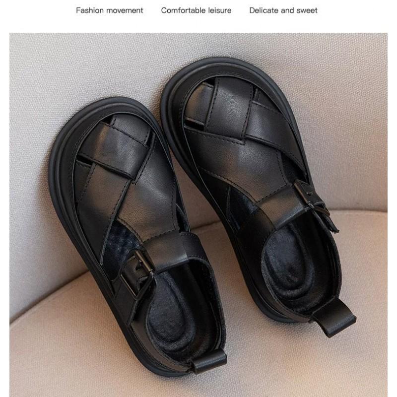 Youth Style Shoes Boys Sandals Closed-Toe Roman Style PU Leather Breathable Casual Shoes Kids Ages 4-16