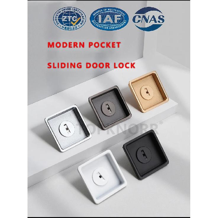 Black Invisible Pocket Sliding Door Lock with Side Handle for Balcony Kitchen Bathroom Bedroom - Pocket Door Hook Lock