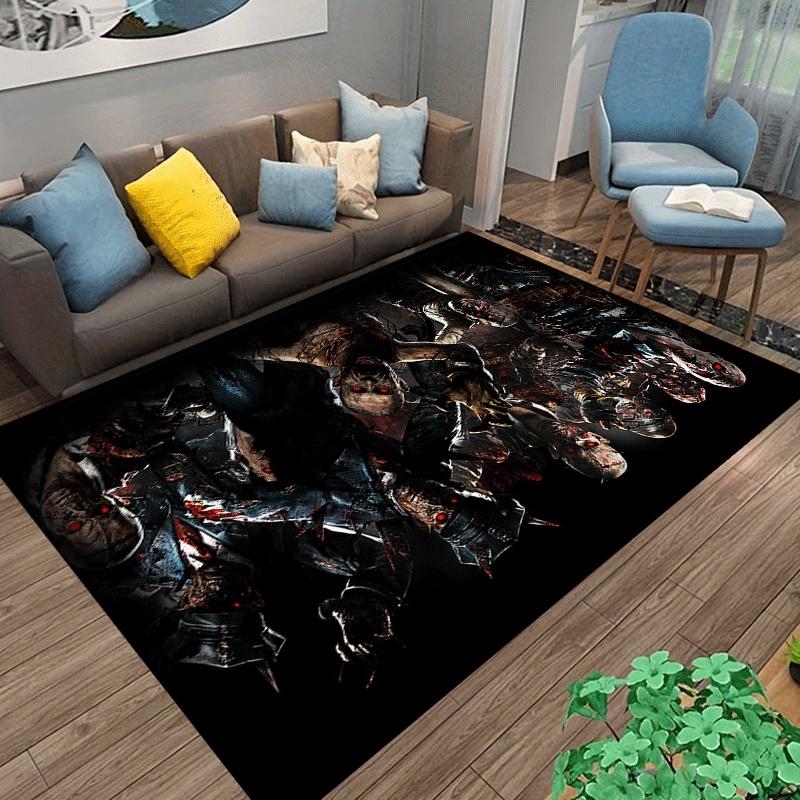 Zombie Themed Rug: Dark and Eerie Design with Ghoulish Characters Suitable for Use As an Anti-slip Game Mat for Living Room and Bedroom Sofas
