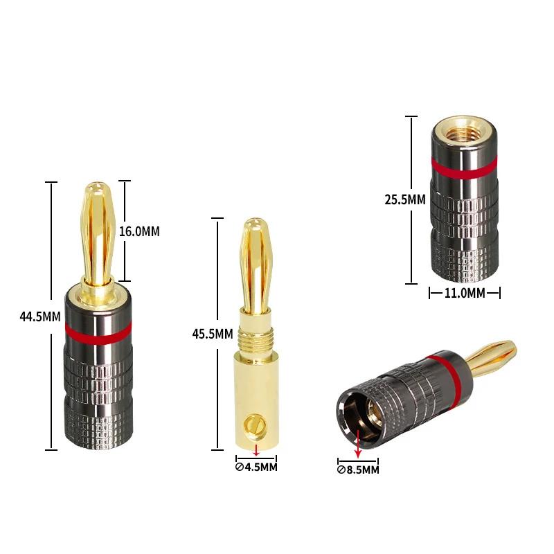 4pcs New Gun Metal BANANA PLUGS 24K Gold-plated 4MM Banana Connector with Screw Lock For Audio Jack Speaker Plugs White&Red