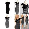 Womens Elegant Summer V Neck Stripe Bodycon Pencil Dress Perfect For Office And Party Wear