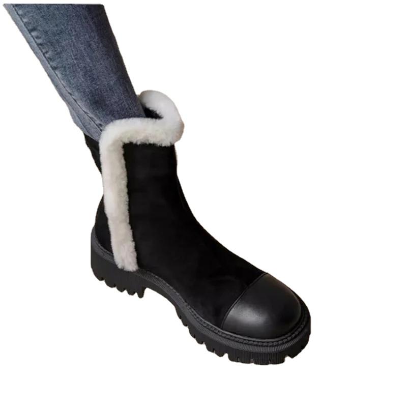 fashion Faux Suede Chunky Platform Ankle Boots for Women Non Slip Thick Plush Winter Boots Woman Warm Non Slip Cotton Padded Shoes Mujer