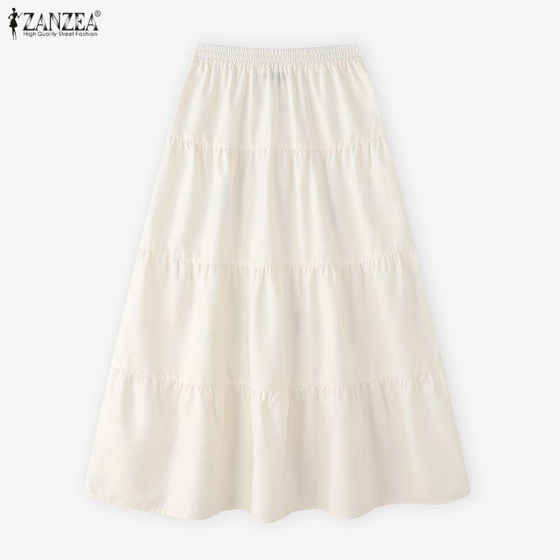ZANZEA Fuste lungi cu imprimeu floral lejer cu talie elastică casual