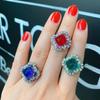 Tiktok Cross Border Contrast Zircon Ring Micro Set Sapphire Emerald Ruby Fashion Adjustable