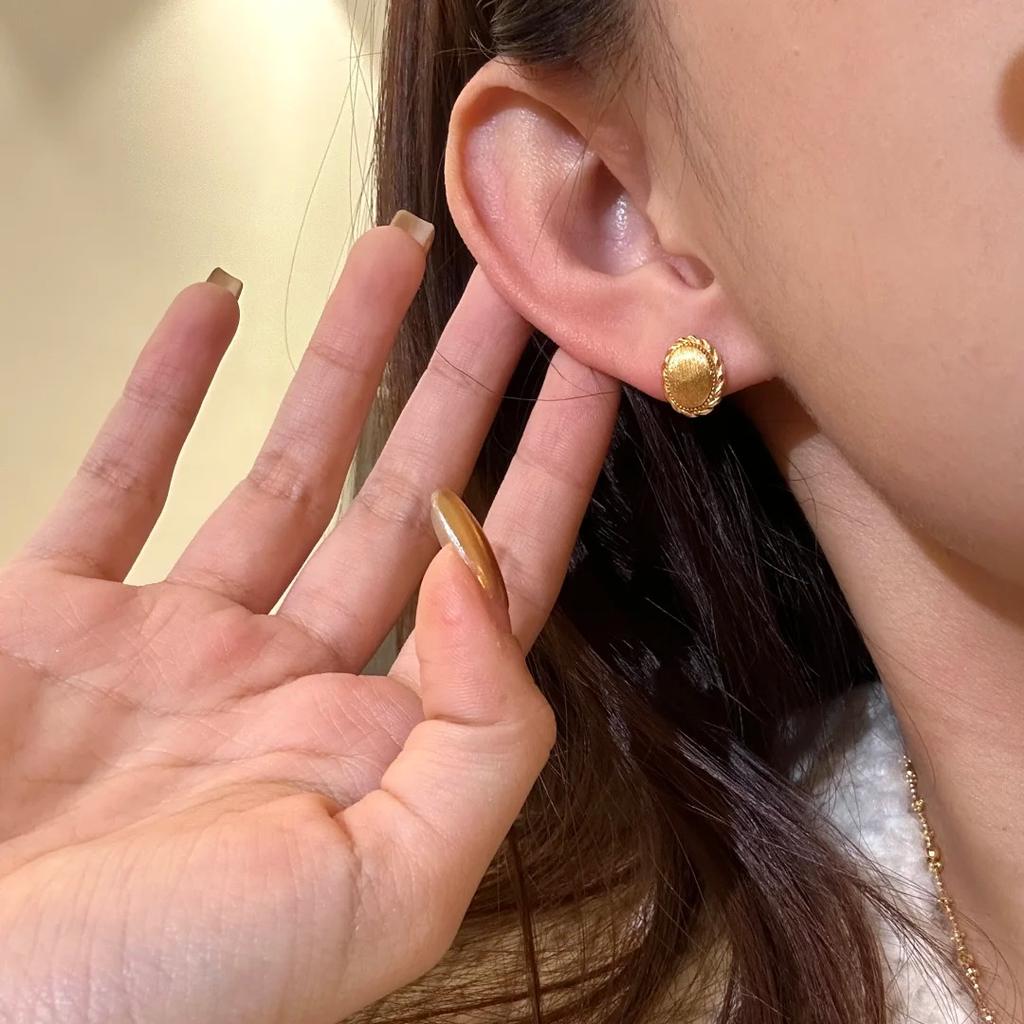 Foydjew Italian Medieval Retro Oval Design Gold Color Pendant Necklaces Stud Earrings Party Banquet Zircon Sets For Women
