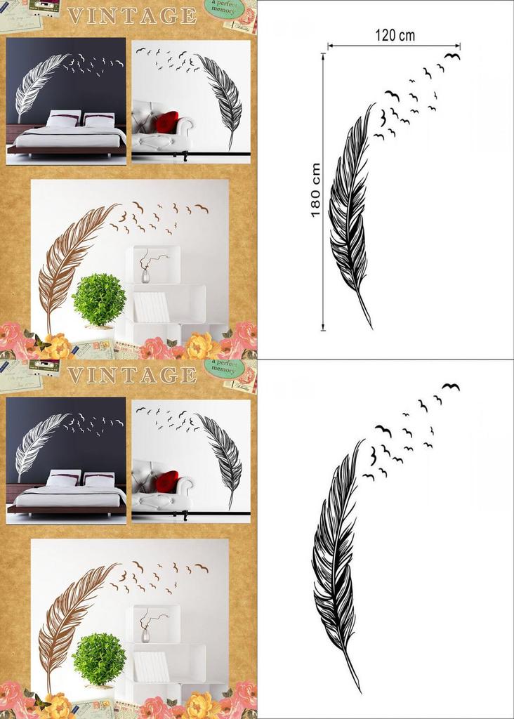 Versatile Removable Flying Feather Design Wall Stickers For Cozy Room Decoration