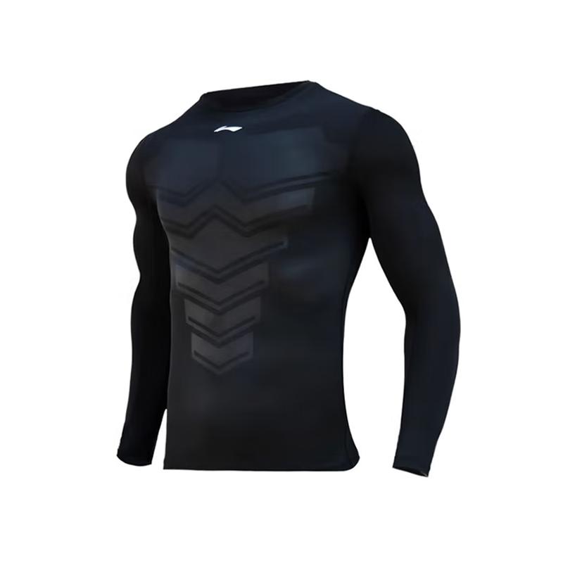 Li-Ning Solid Color Logo Print Training Quick-Dry Long Sleeve Compression Fitness Shirt Men tops YUDV011-1
