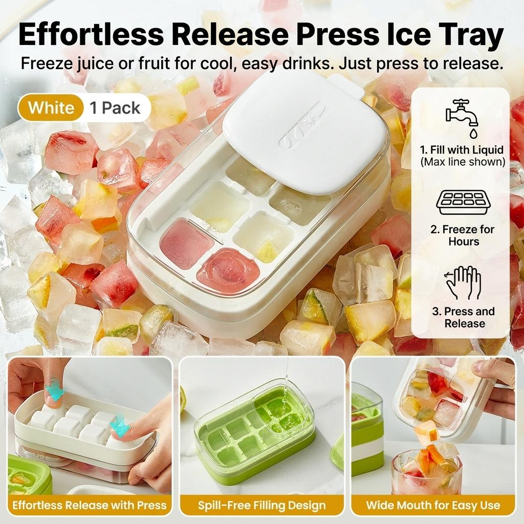 Ice-Cube Tray With One Press Release For Home Use Durable Food Grade Plastic Easy Demolding