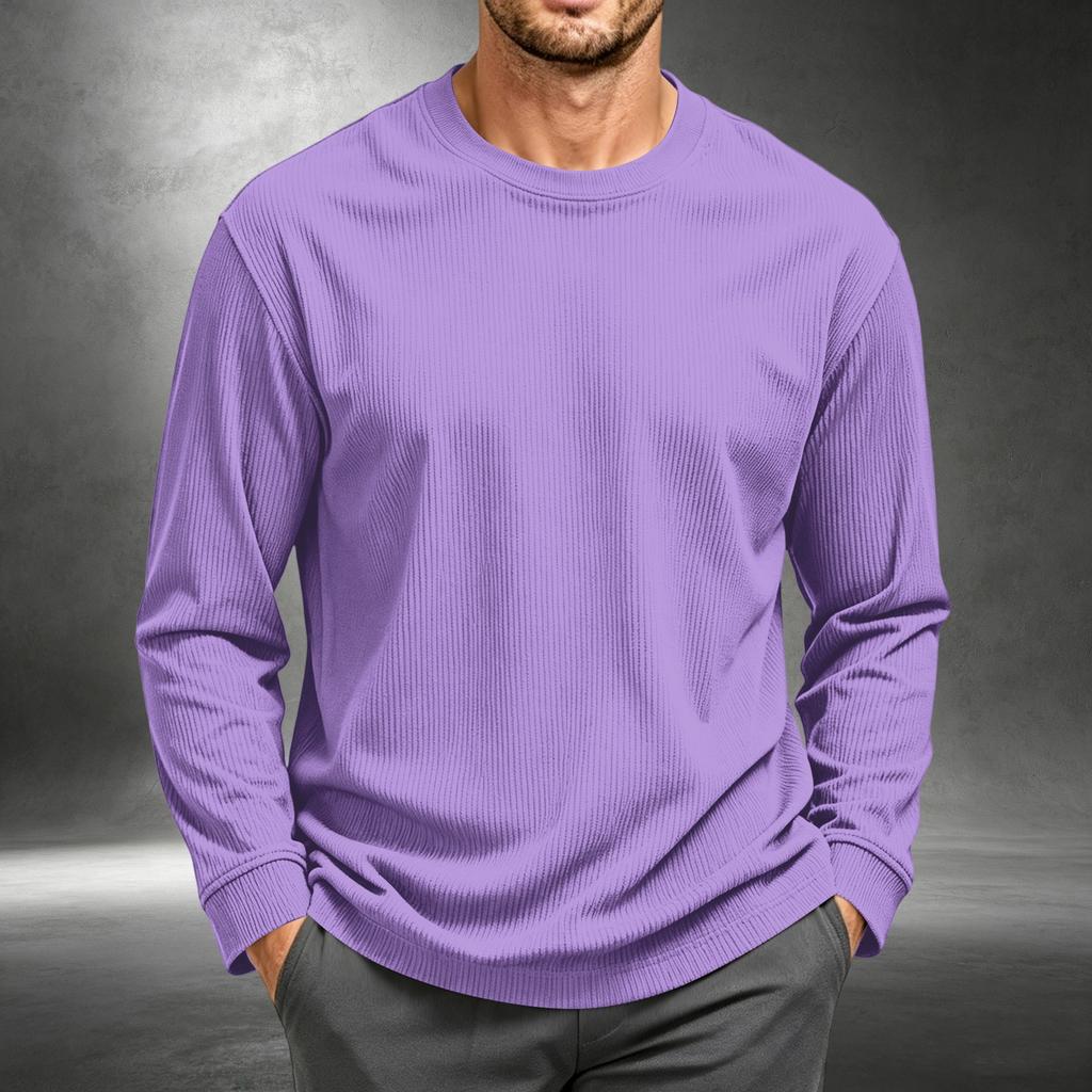 Men's Corduroy Long Sleeve Neck Shirt Casual Pullover Top