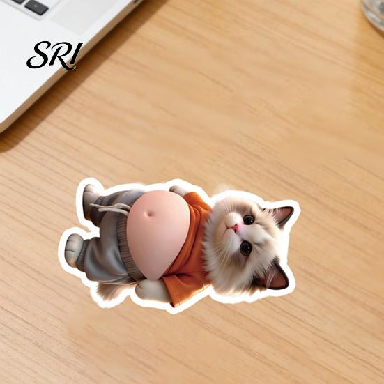 Elastic Tummy Kitten Decal 2Pcs 3D Belly Cat Anti-collision Sticker Anxiety Stress Relief Cartoon Silicone Animal Buffer Motorcycle Decoration