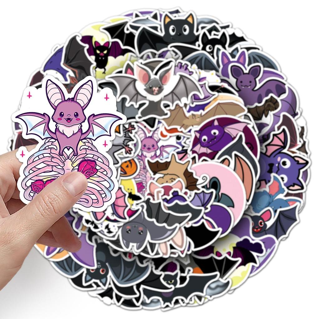 50pcs Halloween Bat Cartoon Graffiti Stickers: Waterproof DIY Phone Case & Luggage Decor