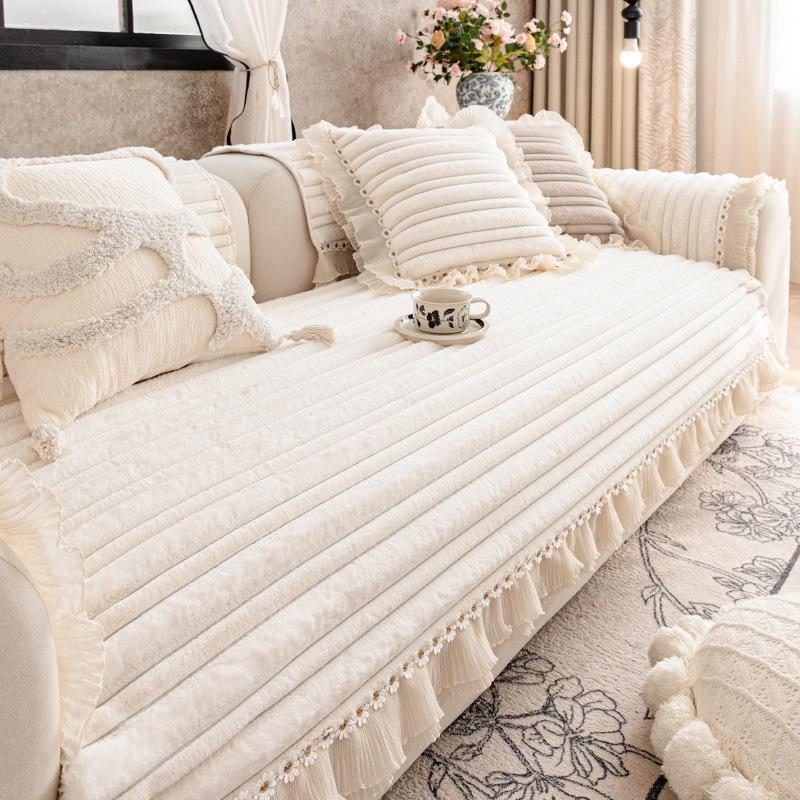 Cream Style Sofa Cover Cloth Thickened New Straight Row Anti Slip Sofa Cushion Cover Soft One-piece Autumn and Winter Season