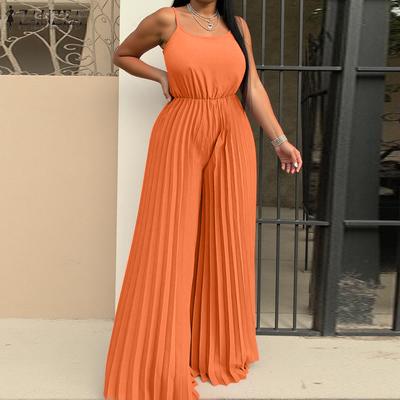 Macacão feminino casual sem costas, sem mangas, com alças largas, para o verão