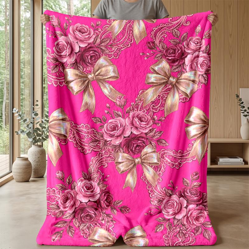 Floral Bow Celebration 1 Theme blanket Lightweight Warm Flannel Blanket Decorative Throw Blanket for Home Decoration