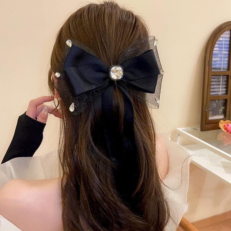 

Тканевая сетка пряжа стример жемчужный бант заколка для волос женская мода универсальная пружинная клипса темпераментный головной убор аксессуары для волос высокое чувство