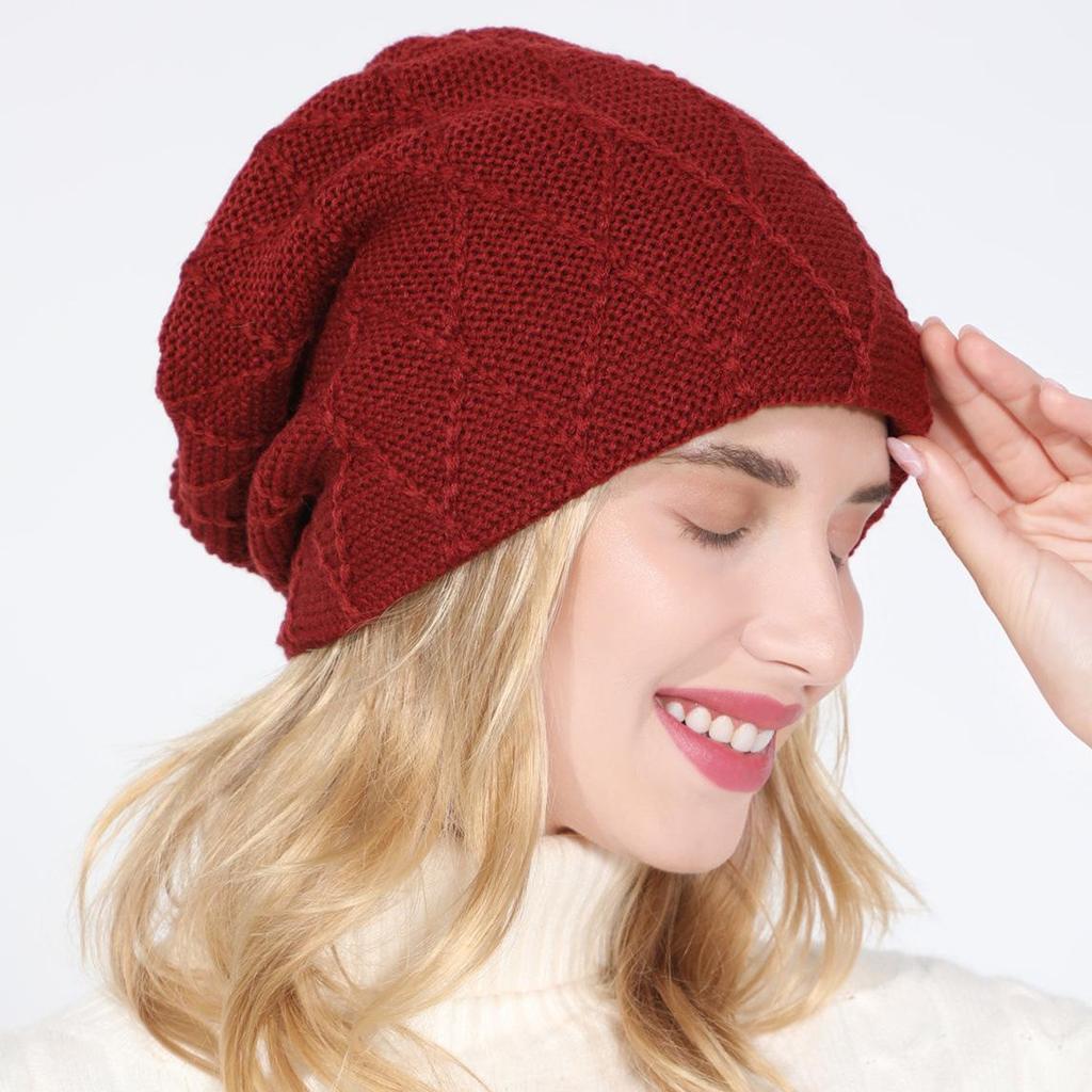 Neue Damen-Strickpullover-Mütze, einfarbiges Mesh und Samt-Gehörschutzmütze