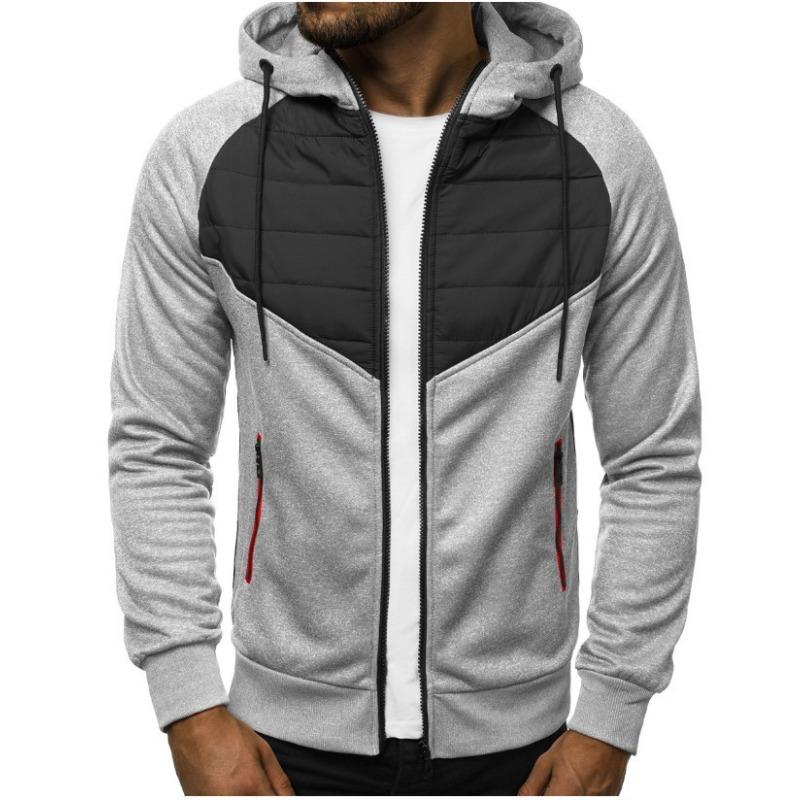 

Autumn and winter men s new casual fashion cotton-padded clothes men, coat color matching cotton-padded clothes cardigan sweater men M серый