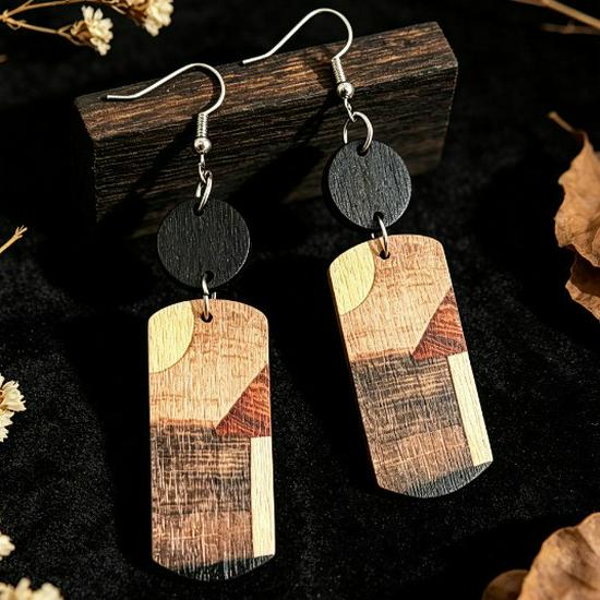 European & American Retro Printed Wooden Earrings: Versatile Ethnic Charm with an Exaggerated, Classical Design