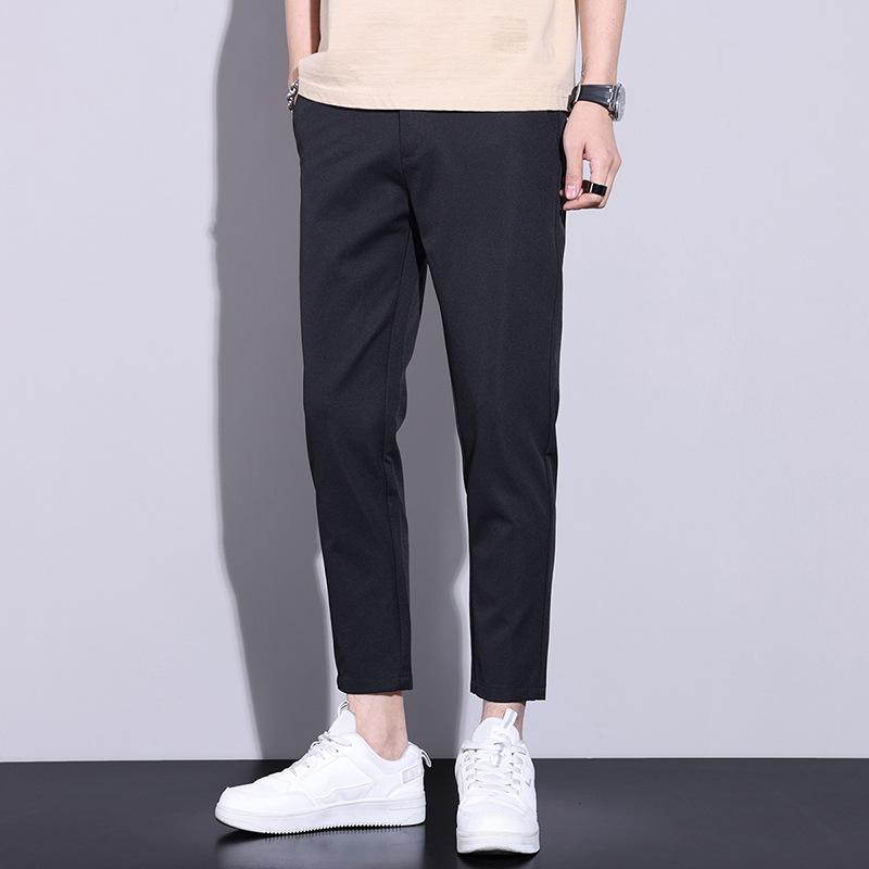 Solid Color Slim Nine-point Pants for Men Korean Style Trendy Light Business Men's Pants Versatile Small Trousers Casual Pants for Men