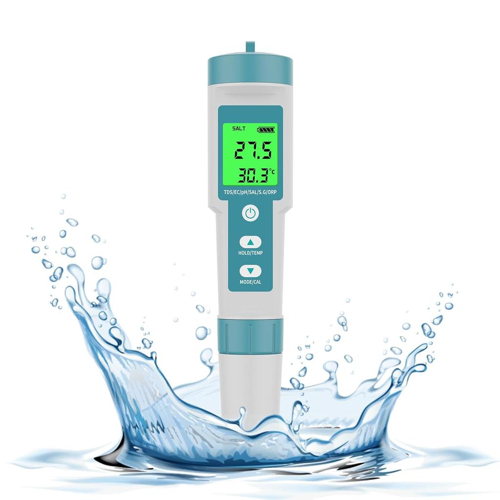 PH Meter TDS Meter 8 in 1 Digital Water Tester Pool Salt Tester Salinity, PH, TDS, EC, ORP, H2 and TDS Meter, PH Meter for Water with LCD Backlit