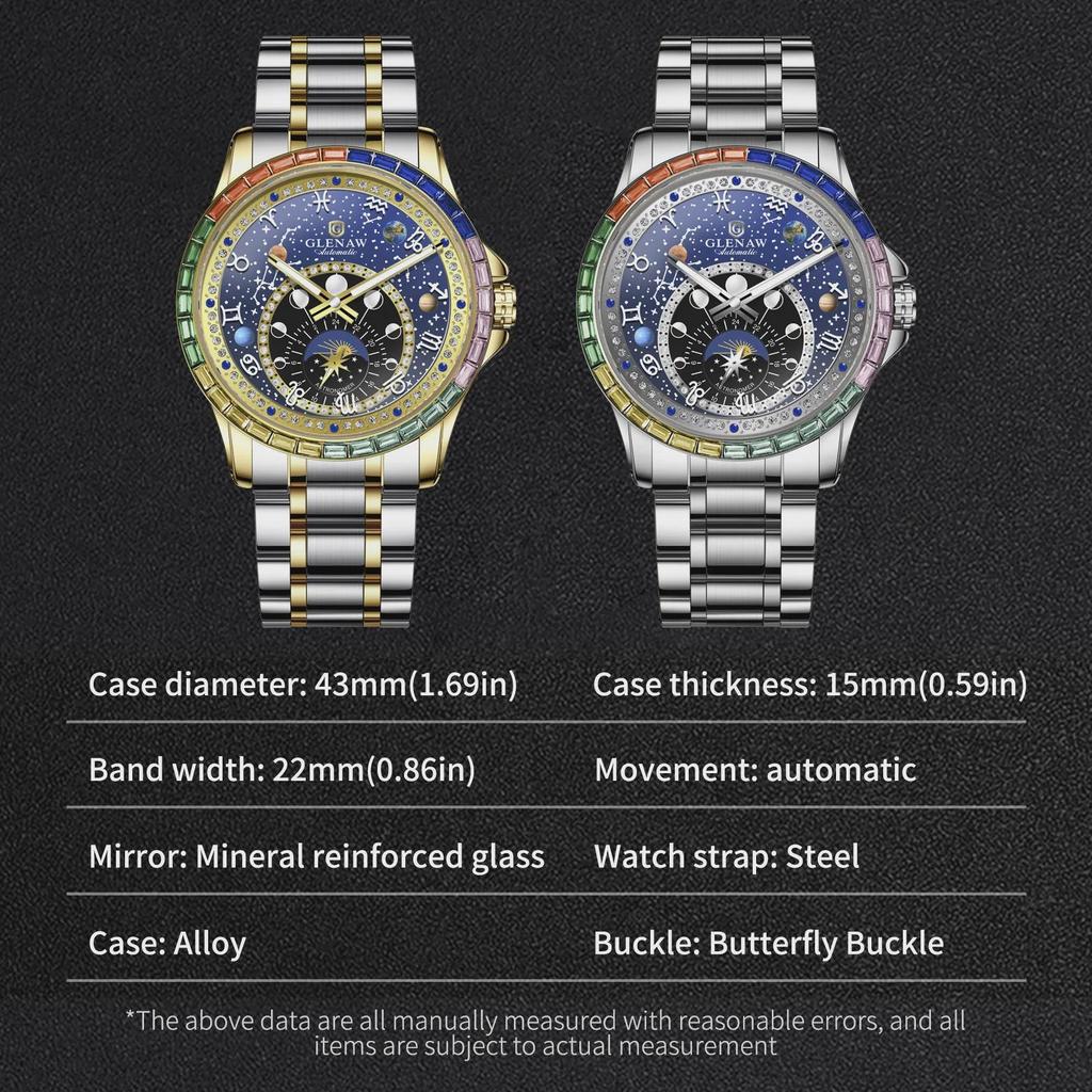 Original Design Diamond Constellation Rotating Dial Stainless Steel Luxury Men's Automatic Mechanical Watch