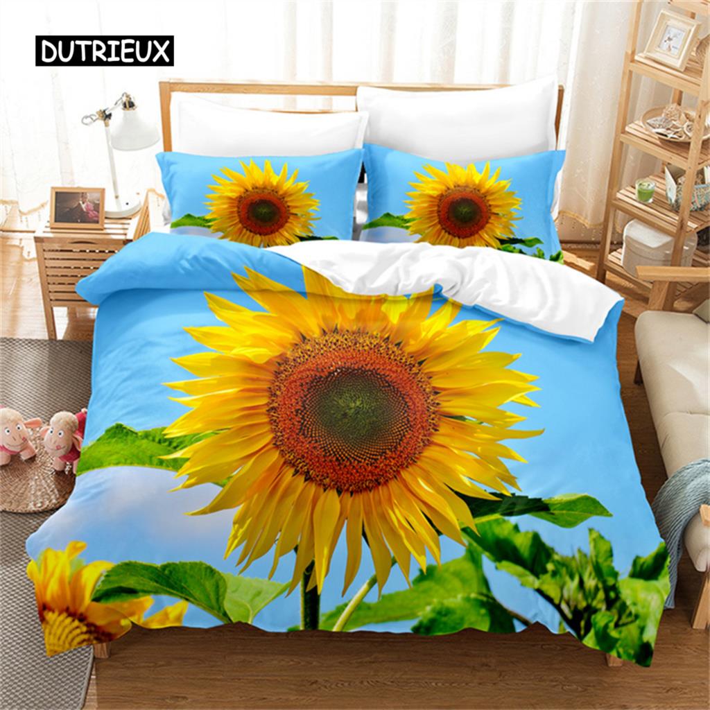 Sunflower Bedding Set Yellow Plant Flowers Duvet Cover Botanical Landscape Quilt Cover Girls Women Bedroom Gorgeous Decorations