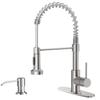 Black Kitchen Faucet with Soap Dispenser and Pull Down Sprayer, SUS304 Stainless Steel Commercial Single-Handle Spring Faucet for Kitchen Sink