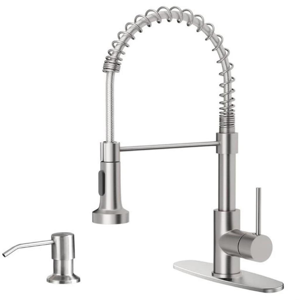 Black Kitchen Faucet with Soap Dispenser and Pull Down Sprayer, SUS304 Stainless Steel Commercial Single-Handle Spring Faucet for Kitchen Sink