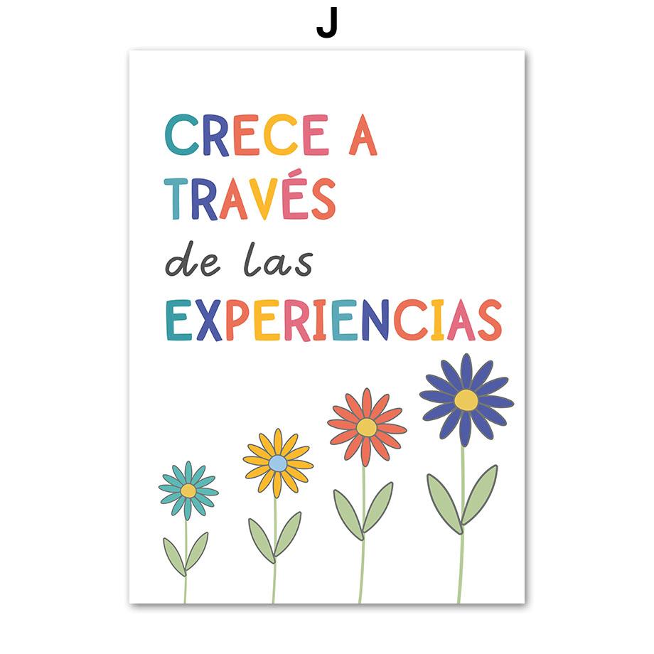 

Spanish Education Motto Rainbow Sunshine Wall Art Canvas Painting Nordic Posters And Prints Cartoon Picture Baby Kids Room Decor 21x30cm No Framed