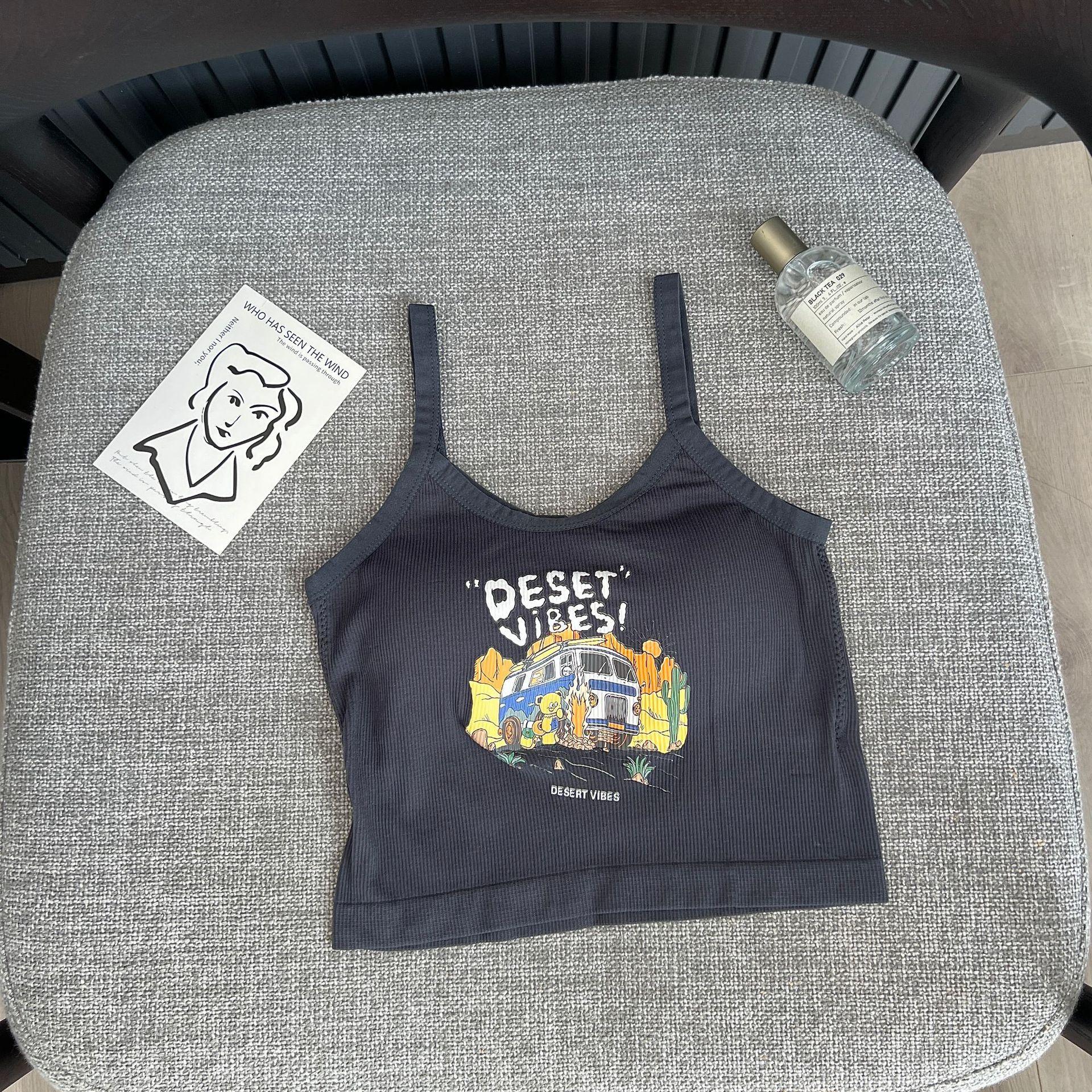 

Корейский принт Spice Girl с коротким бретелью через шею, женский летний короткий сетчатый инфракрасный дизайн одежды, ощущение прекрасной спины, антиголый топ One size