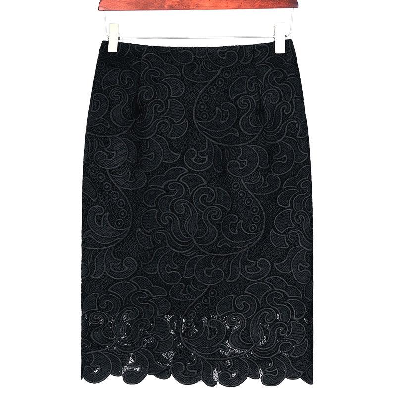 

Женская летняя простая однотонная кружевная юбка-полуюбка шикарная узкая юбка средней длины с вышивкой профессиональная юбка А-силуэта XXXL чёрный