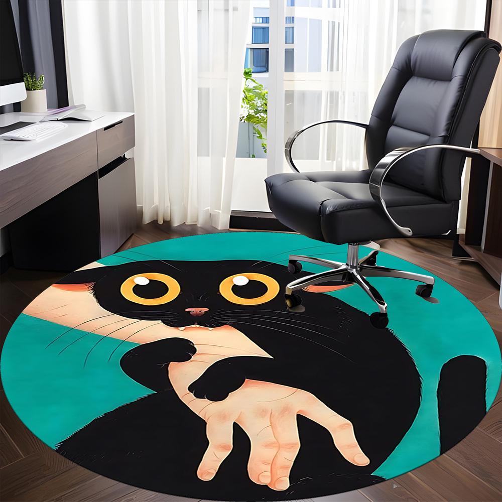 1pc Cat Pattern Office Round Area Rug, For Office, Laundry Room, Bedroom, Living Room, Under Office Chairs, Home Decor, Home Decor, Non-Slip